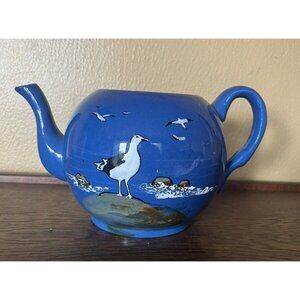 Seagulls on Seashore Blue Teapot‎ - R. Sudlow & Sons Burslem - 1950s - England